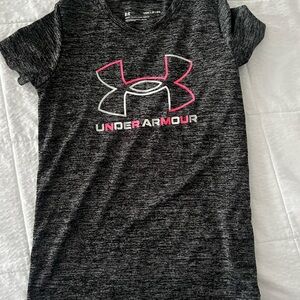 Under Armour Black Heather Tee with Pink & White Logo